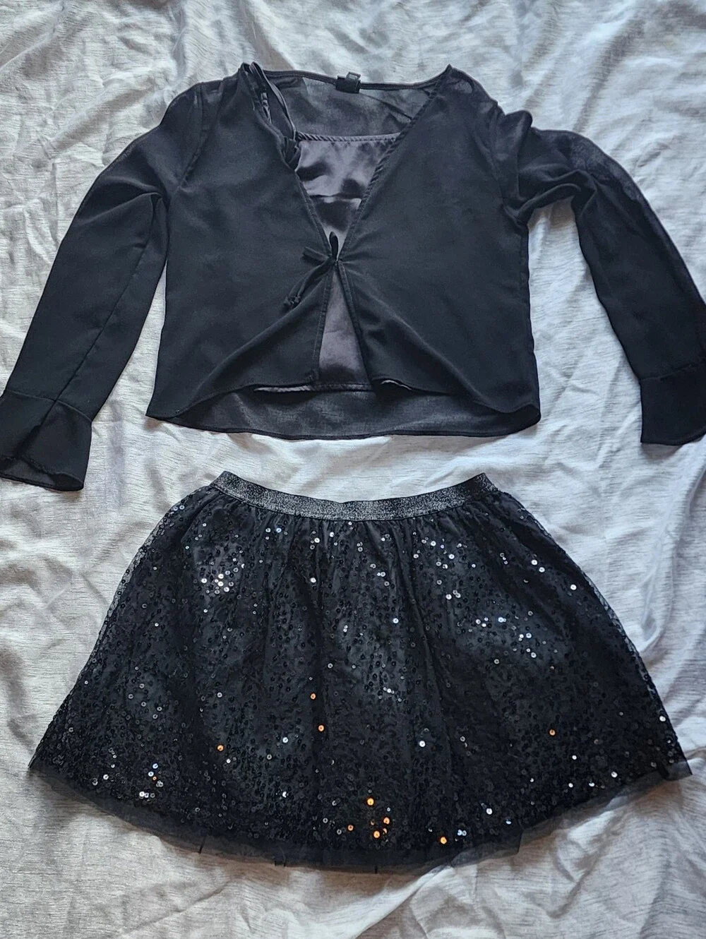 Girls Size 10-12 Art Class Chiffon Blouse, Cat & Jack Black Sequence Skirt 10-12
